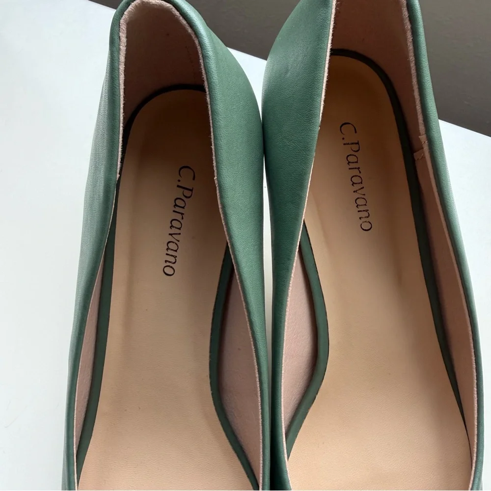 C. Paravano Pointed Toe Green Kitten Heel Pumps sz 40 new - Picture 10 of 11